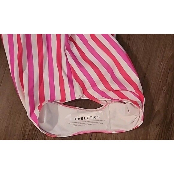NWT Fabletics Womens Swimsuit XL Sunset Scoop One-Piece  Pink White Stripes - Picture 7 of 12